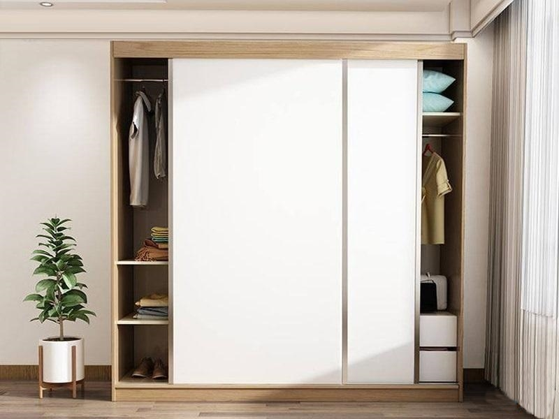 Mẫu tủ quần áo âm tường 2 cánh trượt hiện đại
